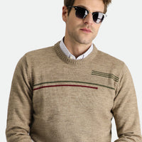 Medium Mink Crew Neck Regular Fit Patterned Knit Sweater
