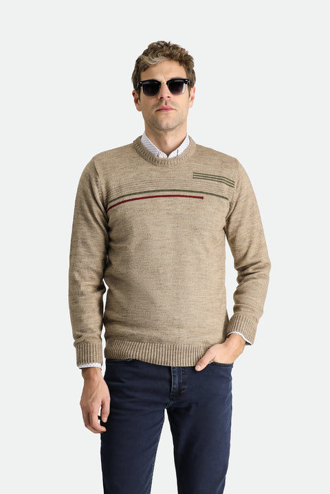 Medium Mink Crew Neck Regular Fit Patterned Knit Sweater