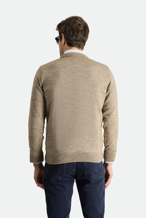 Medium Mink Crew Neck Regular Fit Patterned Knit Sweater