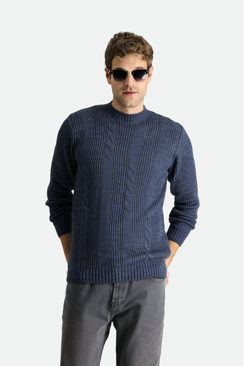 Indigo Crew Neck Slim Fit Narrow Cut Patterned Knit Sweater
