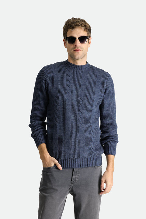 Indigo Crew Neck Slim Fit Narrow Cut Patterned Knit Sweater