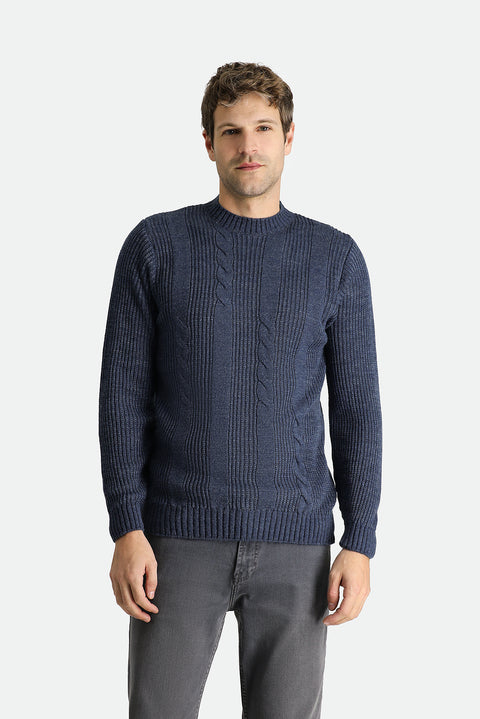 Indigo Crew Neck Slim Fit Narrow Cut Patterned Knit Sweater
