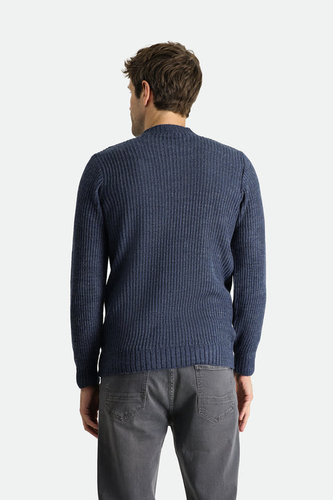 Indigo Crew Neck Slim Fit Narrow Cut Patterned Knit Sweater