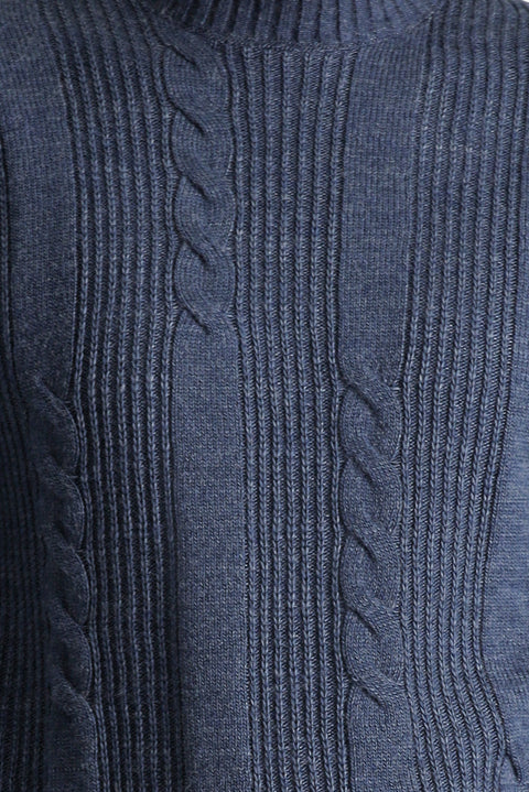 Indigo Crew Neck Slim Fit Narrow Cut Patterned Knit Sweater