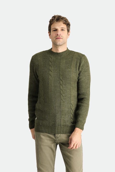 Light Khaki Crew Neck Slim Fit Narrow Cut Patterned Knit Sweater