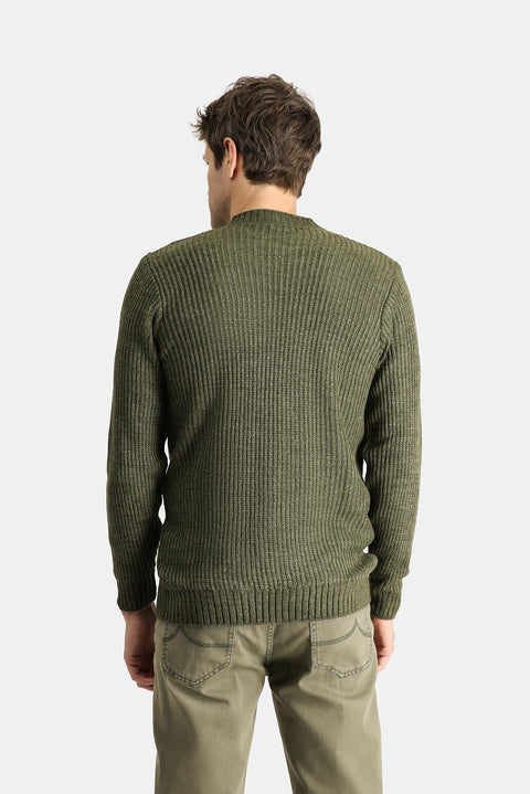 Light Khaki Crew Neck Slim Fit Narrow Cut Patterned Knit Sweater