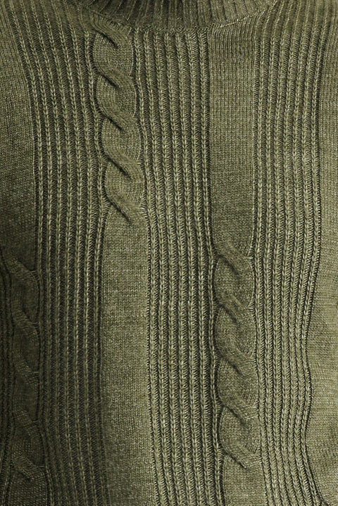 Light Khaki Crew Neck Slim Fit Narrow Cut Patterned Knit Sweater