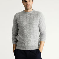 Light Grey Melange Crew Neck Slim Fit Narrow Cut Patterned Knit Sweater