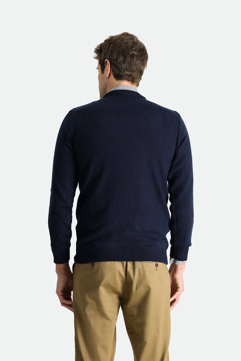 Dark Navy Crew Neck Slim Fit Narrow Cut Patterned Knit Sweater