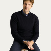 Dark Navy Crew Neck Regular Fit Patterned Knit Sweater
