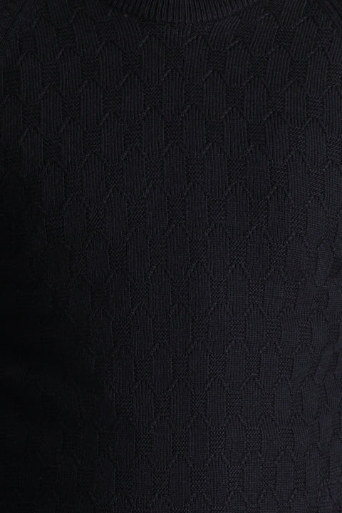 Dark Navy Crew Neck Regular Fit Patterned Knit Sweater