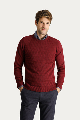  Koyu Bordo Bisiklet Yaka Regular Fit Desenli Triko Kazak