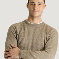 Medium Mink Crew Neck Regular Fit Patterned Knit Sweater