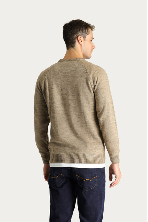 Medium Mink Crew Neck Regular Fit Patterned Knit Sweater