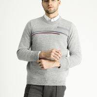 Light Grey Melange Crew Neck Regular Fit Patterned Knit Sweater