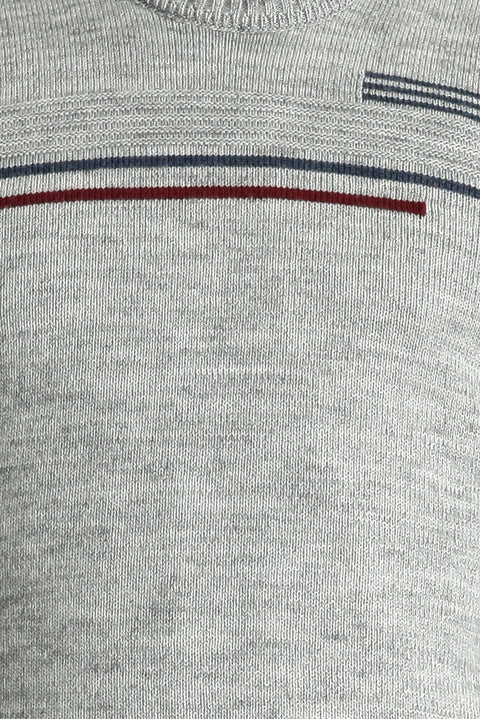 Light Grey Melange Crew Neck Regular Fit Patterned Knit Sweater