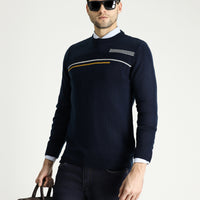 Dark Navy Crew Neck Regular Fit Patterned Knit Sweater