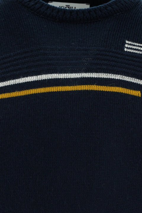 Dark Navy Crew Neck Regular Fit Patterned Knit Sweater