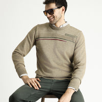 Medium Mink Crew Neck Regular Fit Patterned Knit Sweater