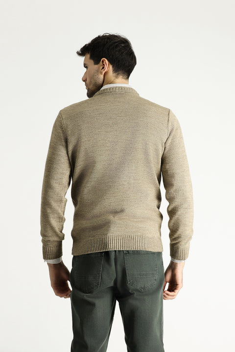 Medium Mink Crew Neck Regular Fit Patterned Knit Sweater