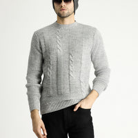 Light Grey Melange Crew Neck Slim Fit Patterned Knit Sweater