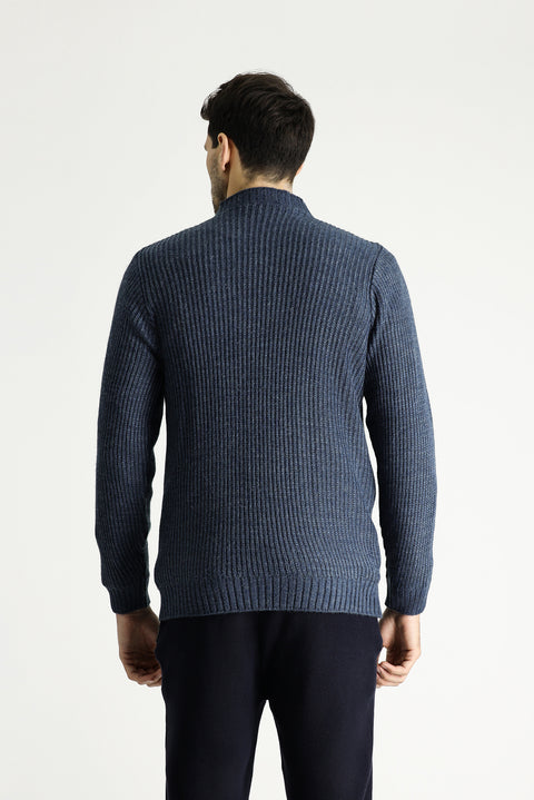 Indigo Crew Neck Slim Fit Patterned Knit Sweater