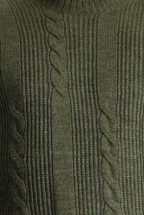Light Khaki Crew Neck Slim Fit Patterned Knit Sweater