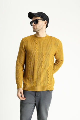  Hardal Bisiklet Yaka Slim Fit Desenli Triko Kazak