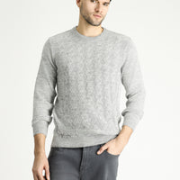 Light Grey Melange Crew Neck Slim Fit Narrow Cut Patterned Knit Sweater