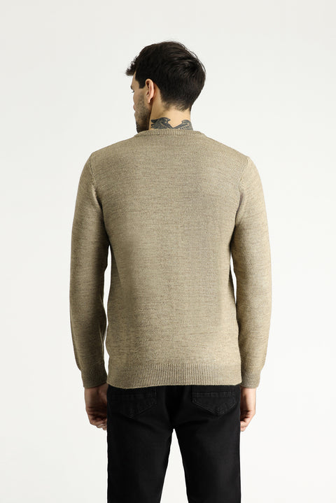 Medium Mink Crew Neck Slim Fit Narrow Cut Patterned Knit Sweater