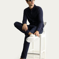 Dark Navy Slim Fit Narrow Cut Wool Knit Cardigan