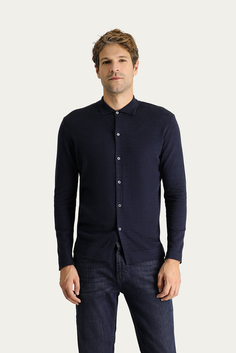 Dark Navy Slim Fit Narrow Cut Wool Knit Cardigan
