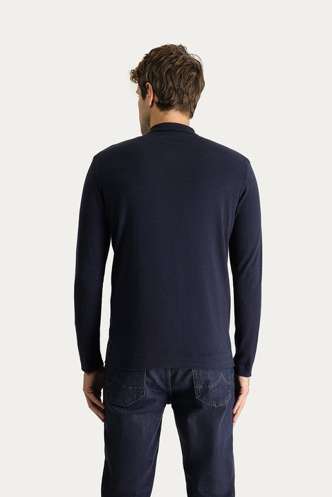 Dark Navy Slim Fit Narrow Cut Wool Knit Cardigan