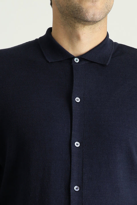 Dark Navy Slim Fit Narrow Cut Wool Knit Cardigan
