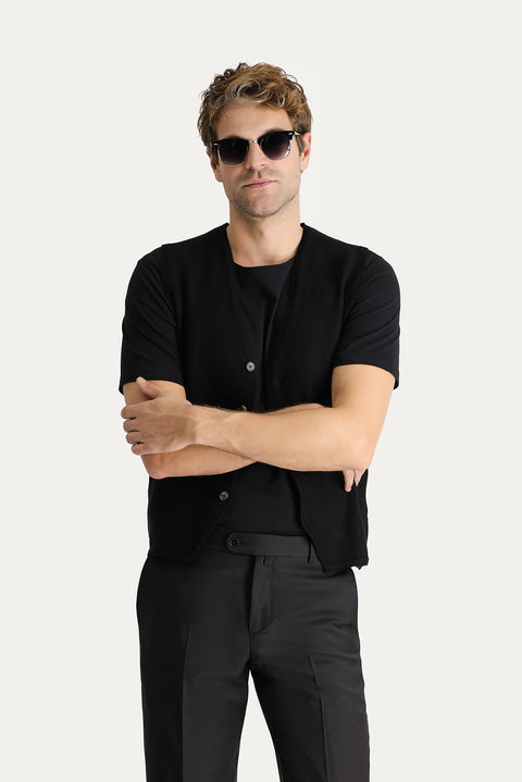 Black Cotton Knit Vest