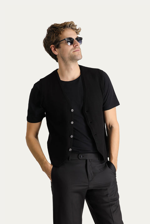 Black Cotton Knit Vest