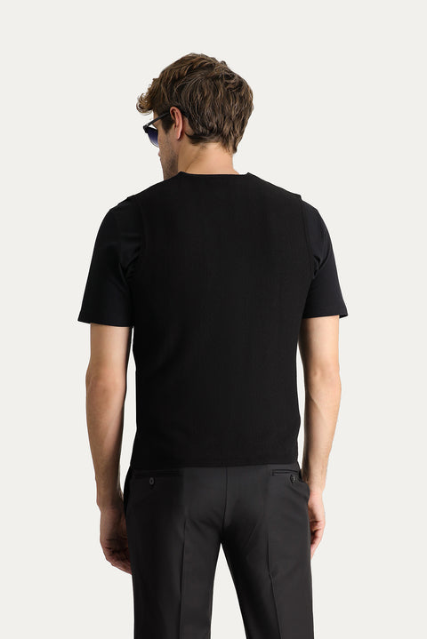 Black Cotton Knit Vest
