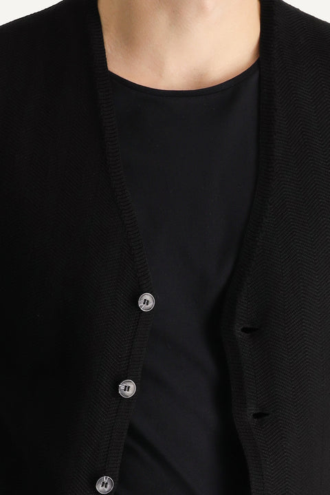 Black Cotton Knit Vest