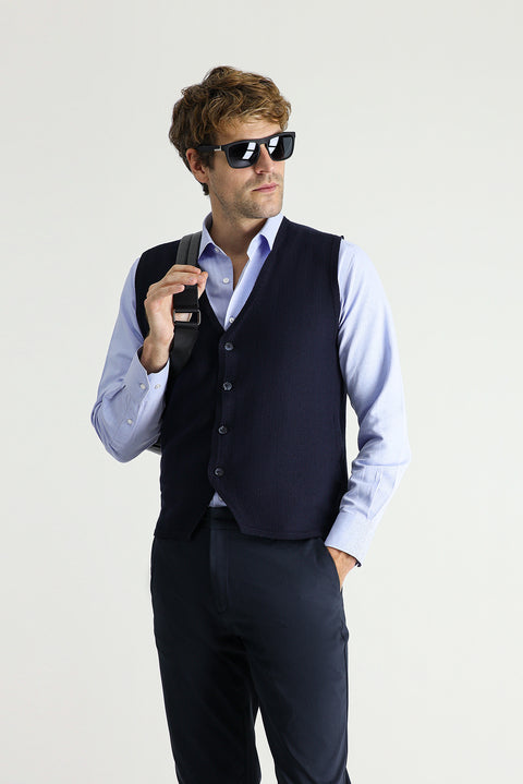 Dark Navy Cotton Knit Vest