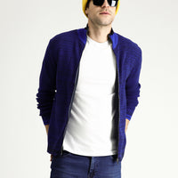 Koyu Lacivert Slim Fit Dar Kesim Fermuarlı Pamuklu Triko Hırka