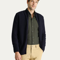 Koyu Lacivert Slim Fit Dar Kesim Desenli Pamuklu Triko Hırka