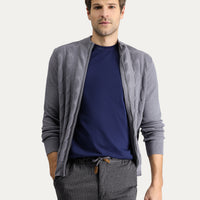Medium Grey Melange Slim Fit Narrow Cut Wool Patterned Cotton Knit Cardigan