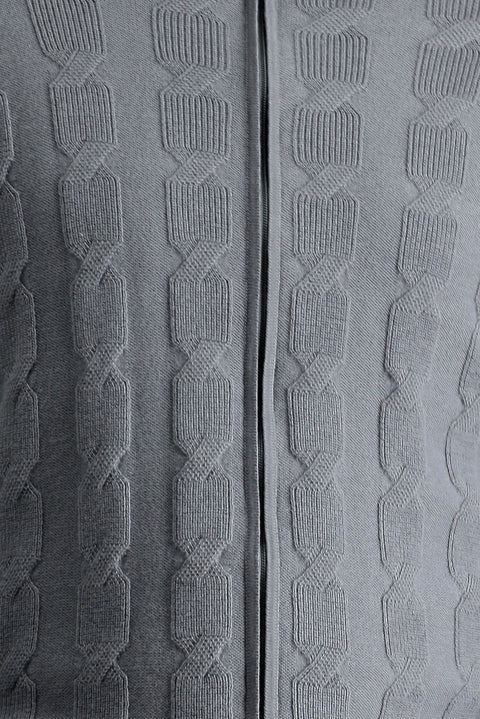 Medium Grey Melange Slim Fit Narrow Cut Wool Patterned Cotton Knit Cardigan