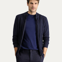 Koyu Lacivert Slim Fit Dar Kesim Yünlü Desenli Pamuklu Triko Hırka