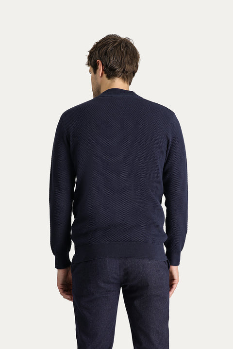 Koyu Lacivert Slim Fit Dar Kesim Yünlü Desenli Pamuklu Triko Hırka