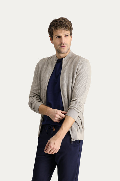 Medium Mink Regular Fit Wool Patterned Knit Cardigan