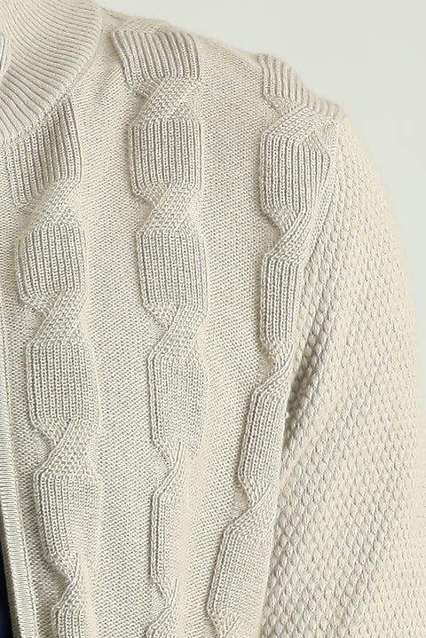 Medium Mink Regular Fit Wool Patterned Knit Cardigan