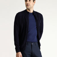 Dark Navy Zip-Up Wool Knit Cardigan