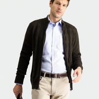 Medium Brown Zip-Up Wool Knit Cardigan