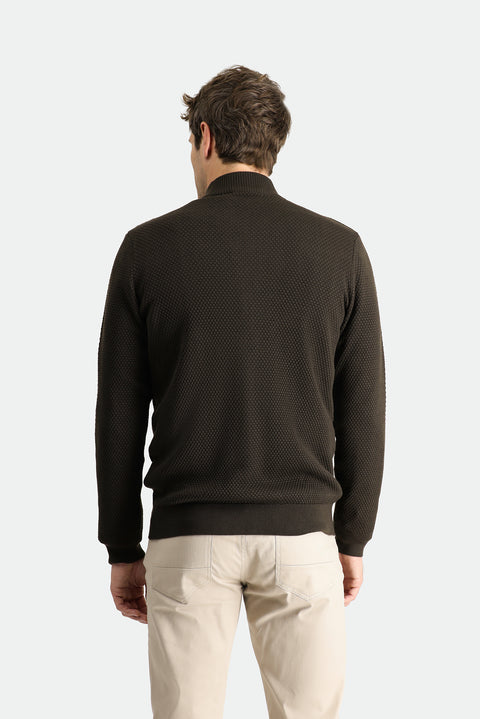 Medium Brown Zip-Up Wool Knit Cardigan